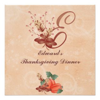 Thanksgiving Monogram Letter E Invitation Card