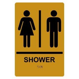 ADA Shower With Symbol Braille Sign RRE 830 BLKonGLD Wayfinding  Business And Store Signs 
