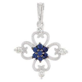 Genuine Blue Sapphire & Diamond Pendant Sterling Silver 1/10 Cttw Jewelry