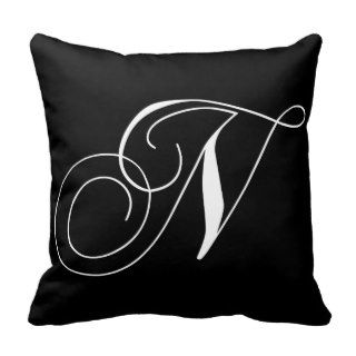 Black White Monogram N Designer Monogrammed Pillow