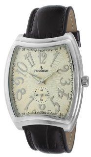 Peugeot Men's 288BK Silver Tone Black Leather Strap Watch Watches