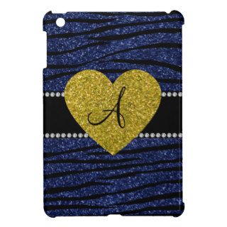 Monogram navy blue glitter zebra stripes heart case for the iPad mini