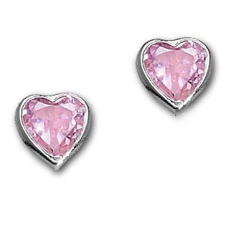 White Gold Pink Heart Bezel Set Childrens Earrings with Screw Backs girls Jewelry