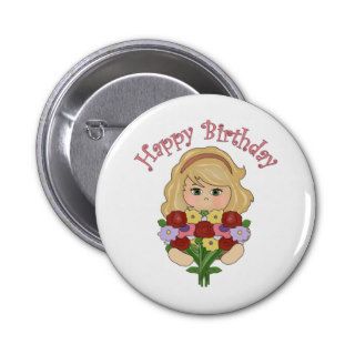 Happy Birthday Blonde with Floral Bouquet Pin