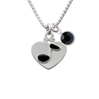 Music Note in Heart Charm Necklace with Jet Crystal Drop Delight & Co. Jewelry