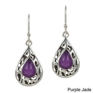 Sunstone Sterling Silver Black Agate or Purple Jade Teardrop Earrings Sunstone Gemstone Earrings