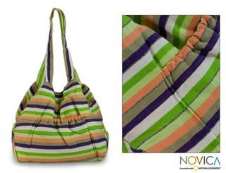 Handcrafted Cotton 'Peten Summer' Large Shoulder Bag (Guatemala) Novica Shoulder Bags