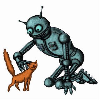 Funny robot and cat photo sculpture