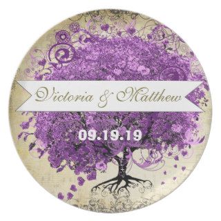 Radiant Purple Heart Leaf Tree Wedding Plates