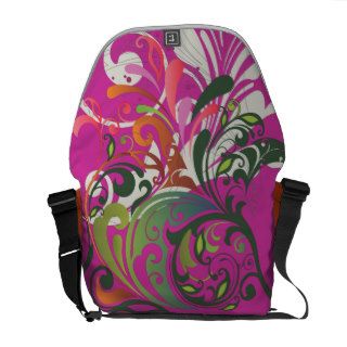 Cute Retro Pink Green Floral Messenger Bags