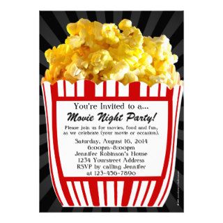 Movie Night Popcorn Custom Party Invitations