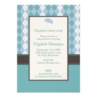 Personalized Argyle Boy Baby Shower Invitations