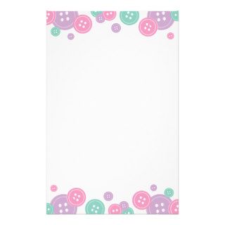 Aqua Lilac & Pink Cute Buttons Border Personalized Stationery