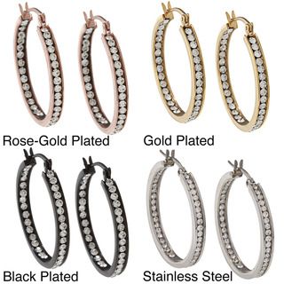 La Preciosa Stainless Steel Crystals 30mm Hoop Earrings La Preciosa Crystal, Glass & Bead Earrings