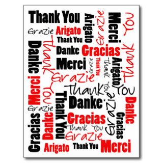 Black and Red Thank You Word Cloud Post Card
