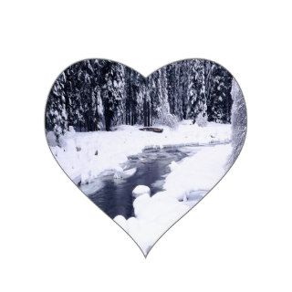 Nature Winter Snowy River Heart Sticker