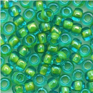 Toho Round Seed Beads 6/0 #307 'Aqua/Opaque Yellow Lined' 8 Gram Tube