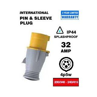 Leviton SP532 P6 32A, 200/346 240/415 Volt, IEC 309 1 and 309 2, 4P, 5W, Industrial Grade, IP44, Splash Proof, International Rated Pin/Sleeve Plug, Red   Electric Plugs  