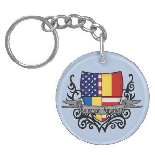 Romanian American Shield Flag Keychains