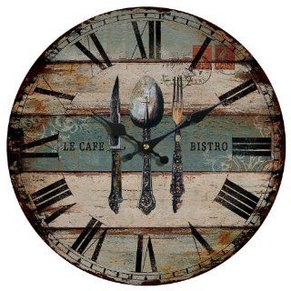 13" Vintage Wall Clock Le Cafe Bistro SHABBY COTTAGE CHIC Cafe Bar Hotel   Wood Wall Clock