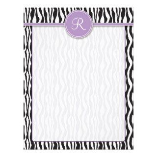 Girly Purple Monogram Zebra Print Letterhead