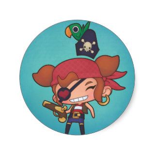 Kawaii Female Pirate Captain Stickers