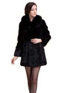 Queenshiny Women's Fox Collar Rex Rabbit Fur Coat Jacket
