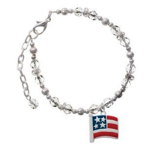 Large USA Patriotic Flag Clear Beaded Bracelet Charm Bracelets Jewelry