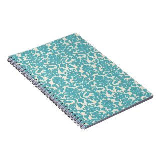 French Damask, Ornaments, Swirls   Blue White Spiral Note Book