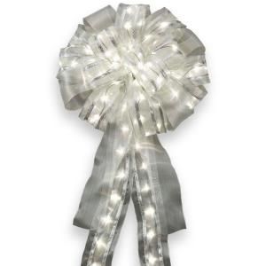 Meilo Creation 14 in. Pre Lit LED Silver Ribbon Bow CT07 1317 70S CW