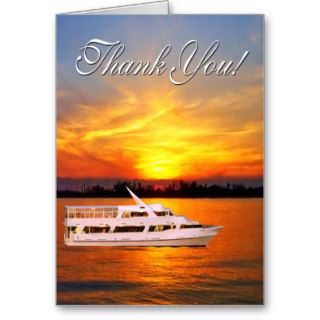 Ocean Sunset with Yacht   Thank You Card