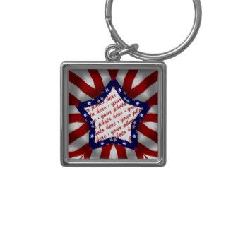 Red White & Blue Star Shaped Photo Frame Key Chains