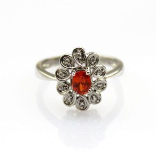 Fashion Jewelry 925 Sterling Silver with 4x6mm Oval Created Garnet and Cubic Zircon Ring Color Red Jewelry