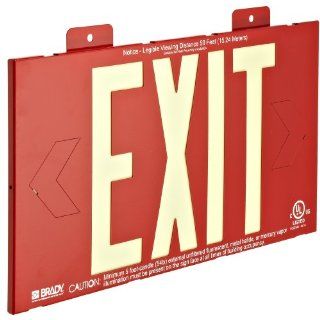 Brady 90885B BradyGlo 8" Height, 15" Width, B 355 Photoluminescent Red Color High Performance Photoluminescent Exit Sign Industrial Warning Signs