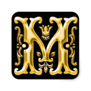 Initial M Capital Letter Monogram Sticker in Gold
