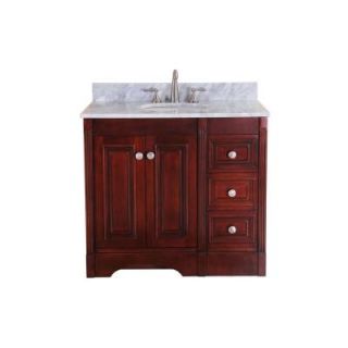 Virtu USA Austen 37 in. Single Basin Vanity in Cherry with Marble Vanity Top in Italian Carrera White DISCONTINUED RS 10536 WM CHE