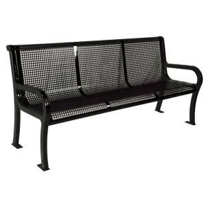 Ultra Play 6 ft. Black Commercial Park Lexington Bench Portable and Surface Mount Perforated T954 P6BK