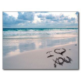 I Love You, Sand Writing on the Beach Postcard