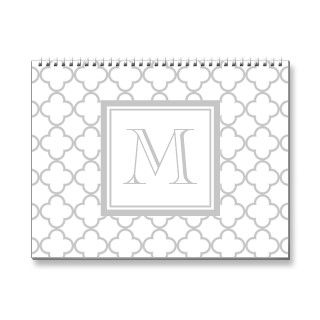 Gray White Quatrefoil  Your Monogram Wall Calendars