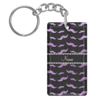 Personalized name light purple glitter mustaches rectangle acrylic key chain