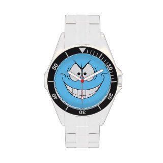 Cartoon evil smiley face novelty blue black watch