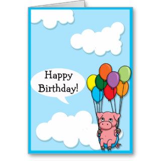 Flying Balloon Pig Birthday card