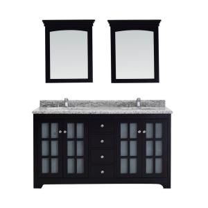 Simpli Home Greyhaven 60 in. Vanity in Black with Granite Vanity Top in White and Under Mount Oval Sinks AXCORL601814
