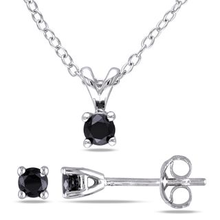 Miadora Sterling Silver Black Diamond 2 piece Jewelry Set Miadora Diamond Earrings