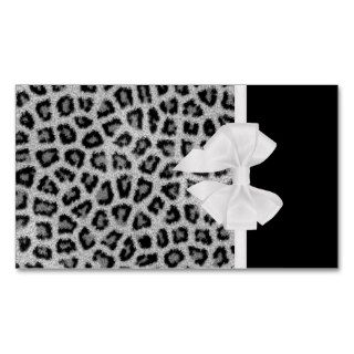 Hipster Girly Black White Animal Print And Bow Business Card Templates