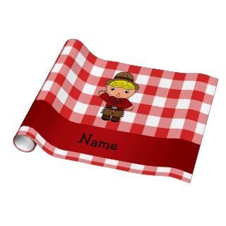 Personalized name cowboy red white checkers gift wrap