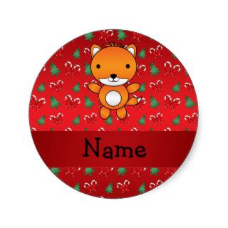 Personalized name fox red christmas bows stickers