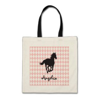 Horse on Diamond Pattern Template Canvas Bags
