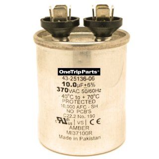 CAPACITOR 10 MFD 370 VAC ROUND ONETRIP PARTS DIRECT REPLACEMENT FOR RHEEM RUUD WEATHERKING 43 25136 06   Vehicle Amplifier Capacitors  