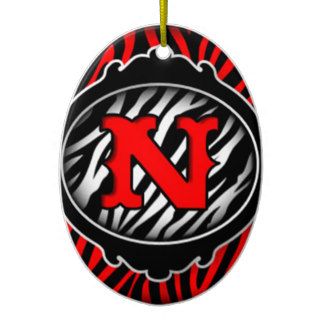 wicked red zebra initial letter N Christmas Ornament